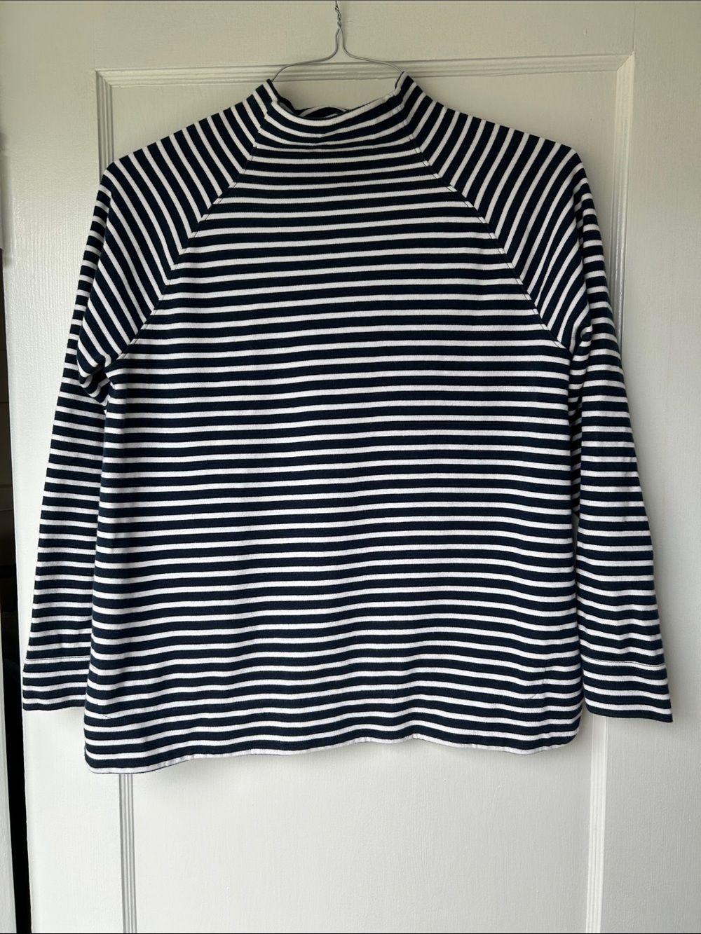 Alice Walk Striped Long Sleeve Mock Neck Tee - Navy & White